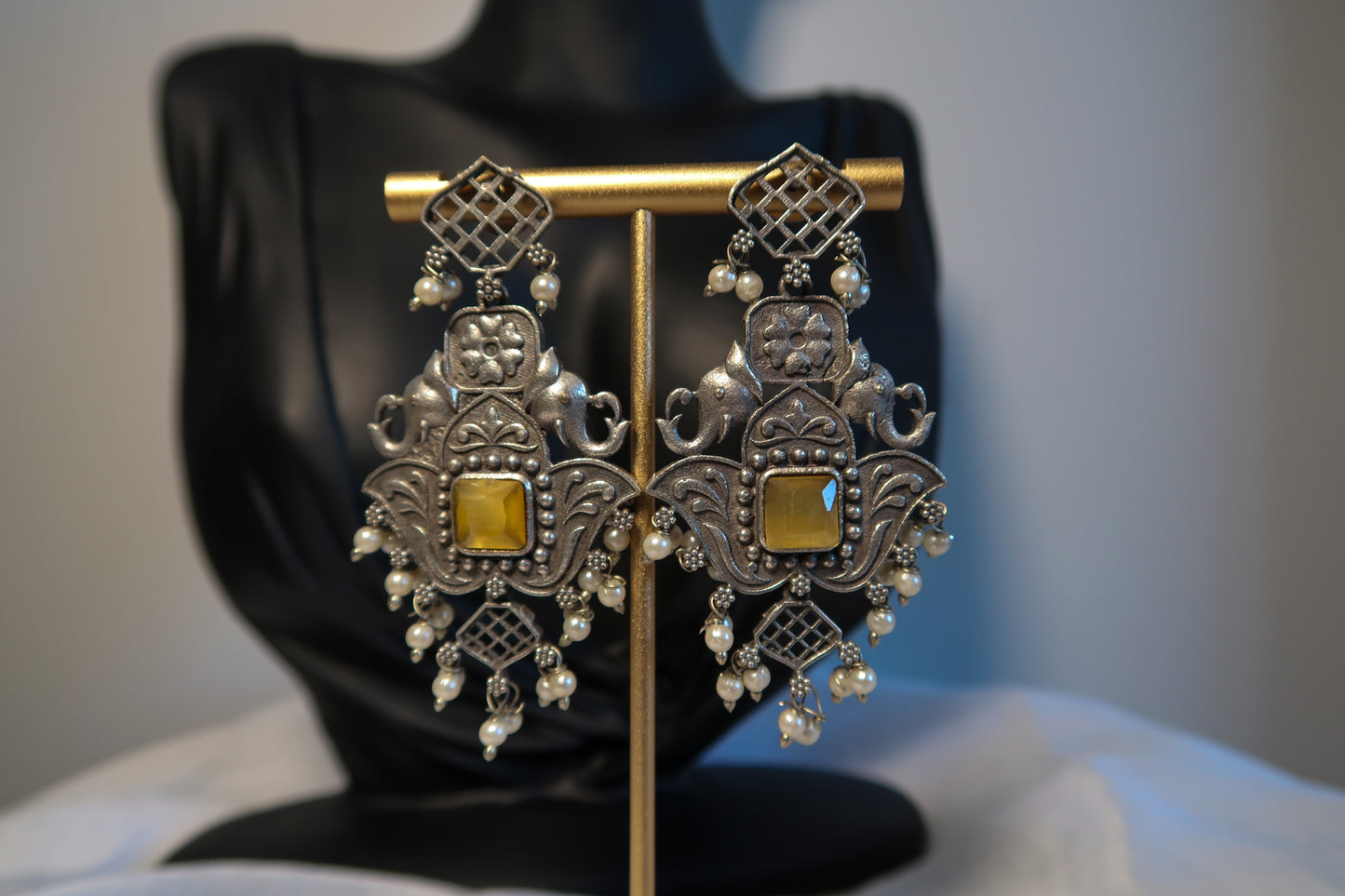 Yellow Haathi Pearl Earrings