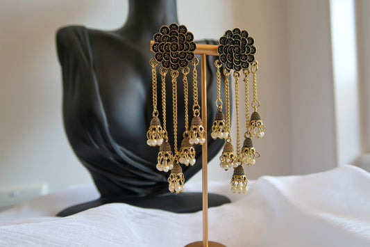 Gold Dangle Flower Earrings