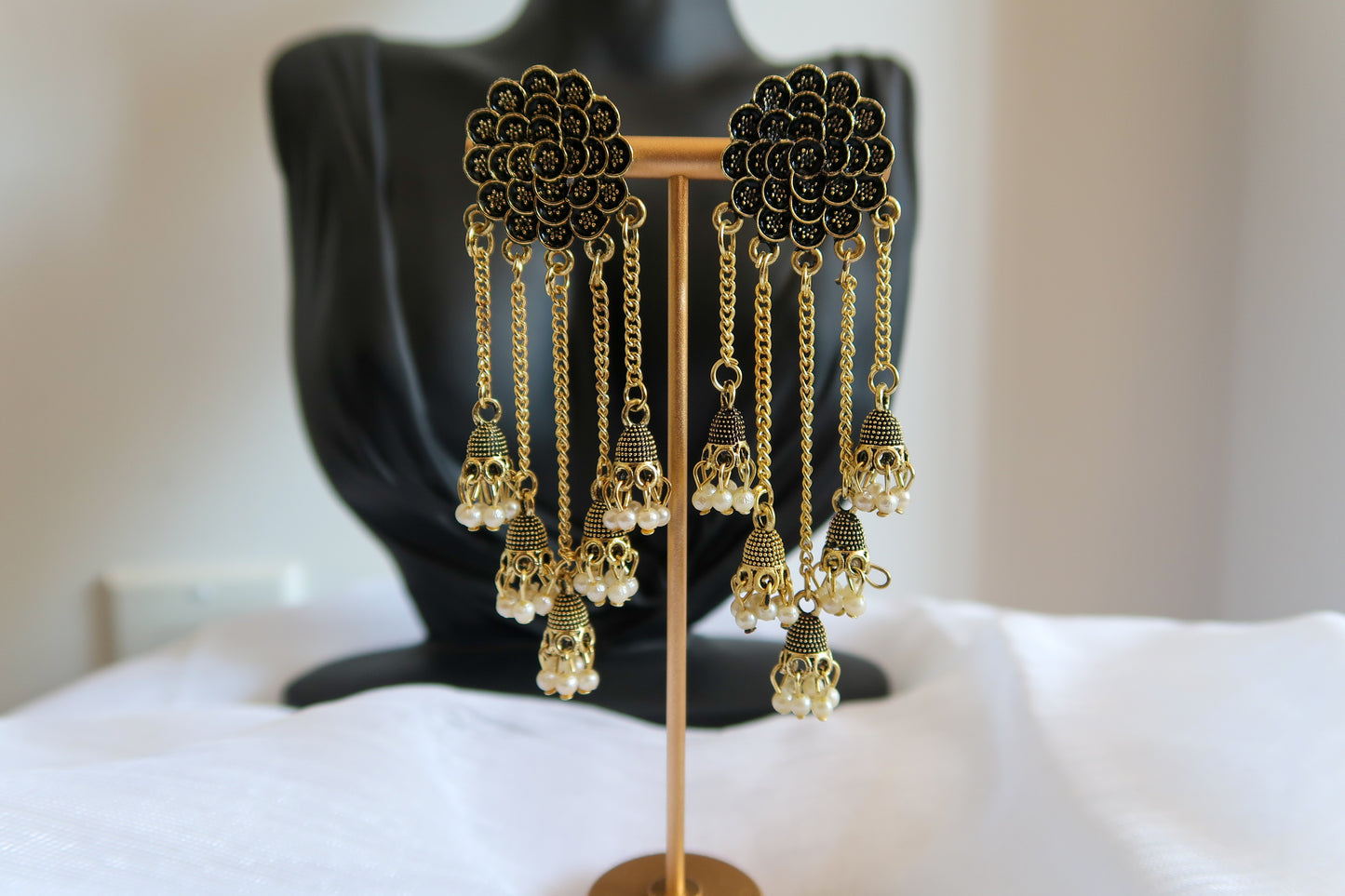 Gold Dangle Flower Earrings